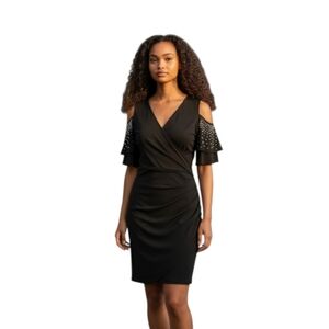 Macey's MSK Cold Shoulder Wrap Front Dress Black